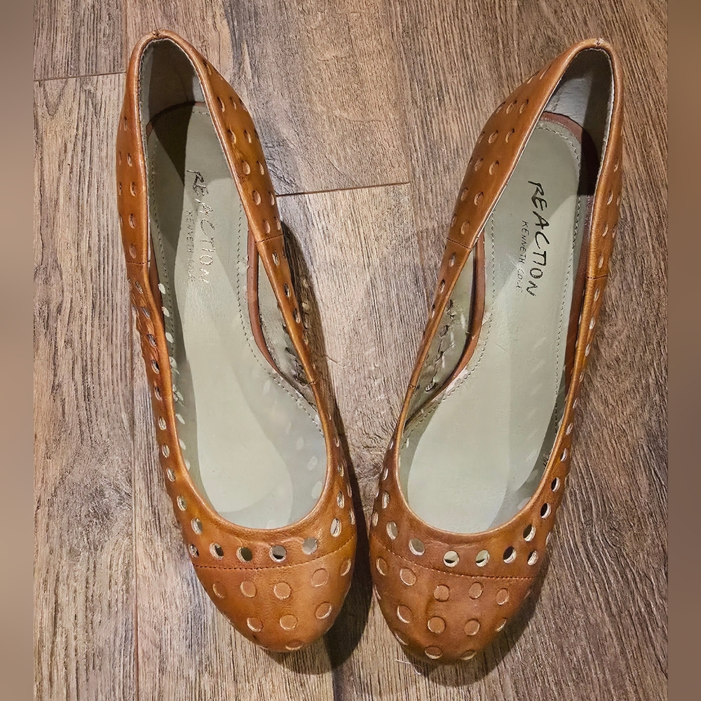 Reaction Kenneth Cole Leather Wedges Sippin Soda Wedges Brown 7.5M